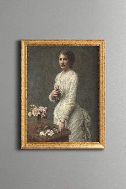 epiqart Elegant Woman in White Dress - Vintage Patterned Painting - Slim Model
