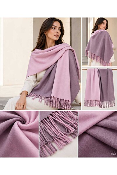 tomrisboutique شال ووشاح كشمير فاخر ذو وجهين 70 × 200 سم بلونين مع حواف مزخرفة