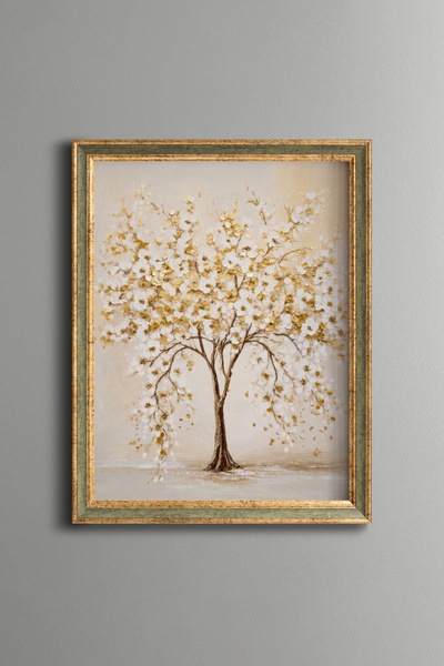 epiqart White Flowering Tree - Vintage Patterned Painting - Fine Model