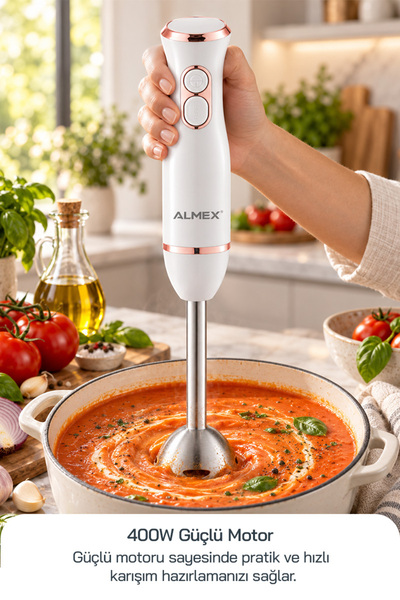 ALMEX ALM-BL001 400W Turbo El Blenderi Paslanmaz Çelik Bıçaklı Rose Gold