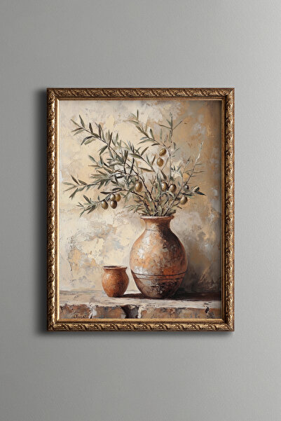 epiqart Olive Branches in a Vase - Vintage Patterned Painting - Fine Model