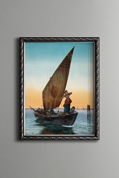 epiqart Fisherman Family on a Sailing Boat - Vintage Patterned Painting - Fin...