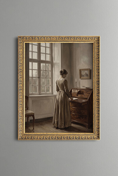 epiqart Woman at the Desk Beside the Window - Vintage Patterned Painting - Sl...