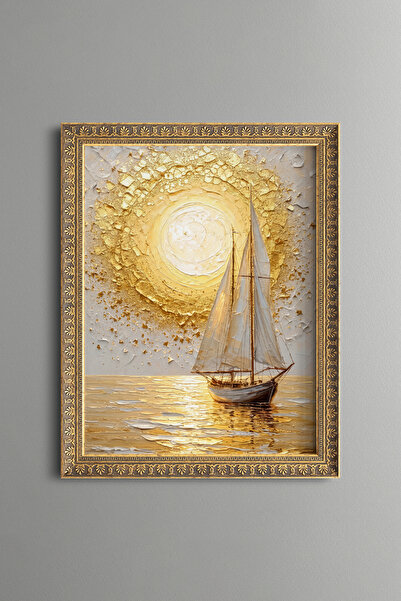 epiqart Sailboat in Golden Sunset - Vintage Patterned Painting - Fine Model