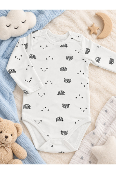 Bulut Anne ve Çocuk Long-Sleeved Snap Fastener Bodysuit 100% Cotton 1. Qualit...