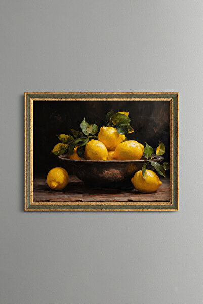 epiqart Lemons in a Copper Bowl - Vintage Patterned Painting - Fine Model