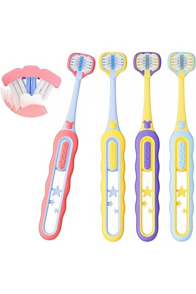 KASTWAVE فرشاة أسنان للأطفال الصغار ثلاثية الجوانب، عبوة من 4 قطع، للتنظيف ال...
