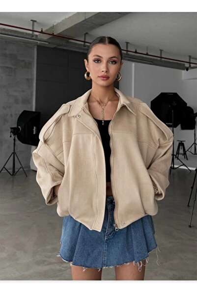 tille dame Oversize Premium Women's Bomber Khaki Suede Leather Jacket
