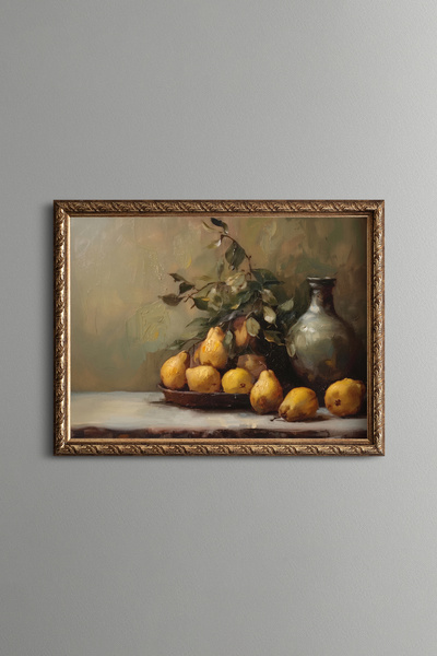 epiqart Yellow Pears Beside the Jug - Vintage Patterned Painting - Fine Model