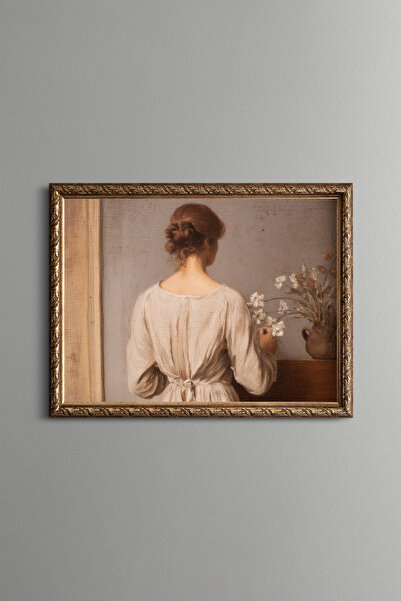 epiqart Woman in White Dress - Vintage Patterned Painting - Slim Model