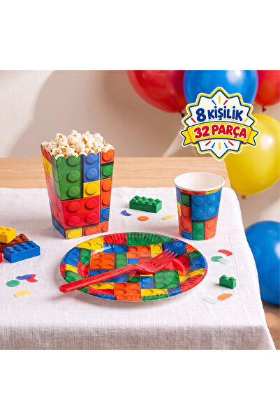Genel Markalar Lego Renkli Bloklar Temalı Doğum Günü Parti Sofra Seti 8 Kişil...