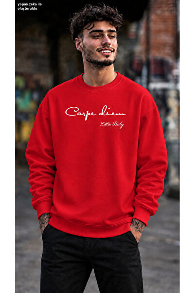 caddekombin Men's Carpe Diem Written Minimal Typographic Graphic Printed Crew...