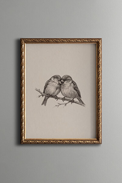 epiqart Two Birds Perching on a Branch - Vintage Patterned Painting - Fine Model