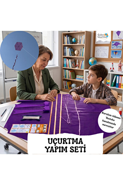 GÜLEN UÇURTMA Naylon Altıgen Uçurtma Yapım Seti / Ahşap Çıtalı
