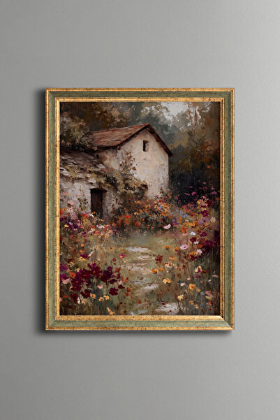 epiqart Stone House in the Flower Garden - Vintage Patterned Painting - Fine ...