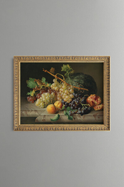 epiqart Grape and Pomegranate Still Life - Vintage Patterned Painting - Fine ...
