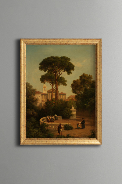 epiqart Italian Garden in the Shade of a Pine Tree - Vintage Patterned Painti...