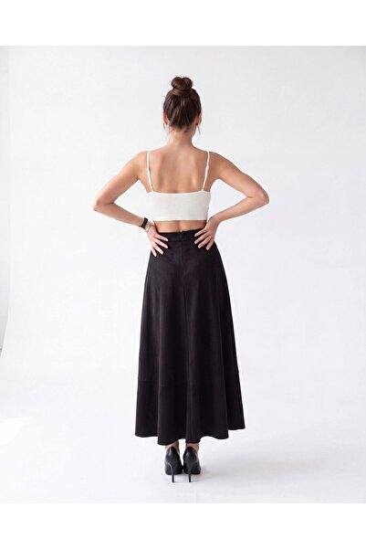 Womengrom Fame Women's High Waist Long Flared Suede Skirt