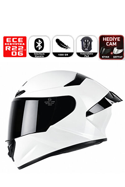 SKOLD MD-821 Full Face Motor Kaskı Glossy Pearl White