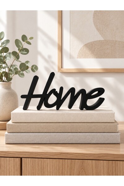 3D Home Tasarım Dekoratif Yazı Biblo - Masa ve Konsol Süsü - Minimalist Masa Üstü Dekor, Siyah Modern Home Yazı Obje - Aksesuar - Ev Dekorasyon