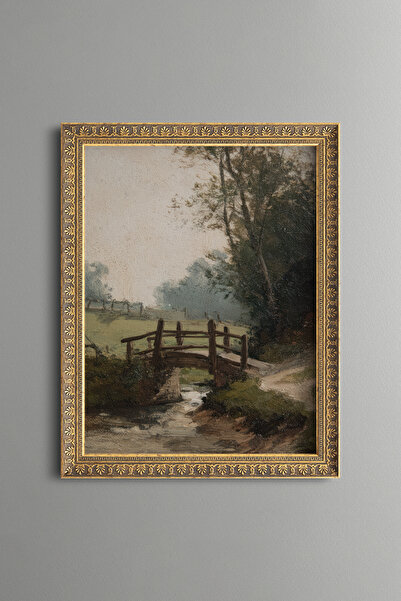 epiqart Wooden Bridge in the Pond - Vintage Patterned Painting - Fine Model