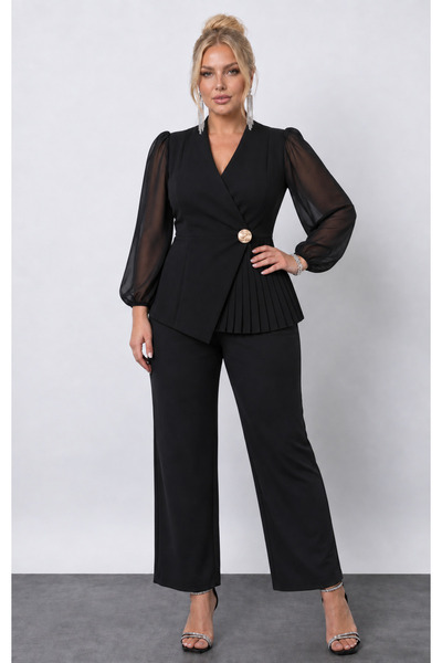 Butik Nilyam Γυναικείο Βραδινό Φόρεμα Μεγάλου Μεγέθους με Διπλό Στήθος, Μανίκ...