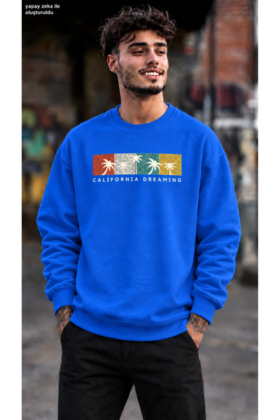 caddekombin Men's California Dreaming Palm Tree Printed Crew Neck Casual Regu...