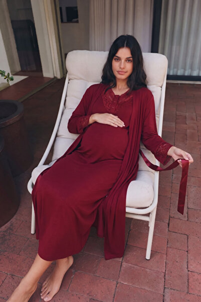 Miss Dünya Lissa Lavinia Lace Detailed Maternity and Postpartum Nightgown Set...