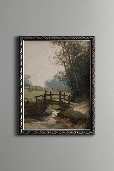 epiqart Wooden Bridge in the Pond - Vintage Patterned Painting - Fine Model
