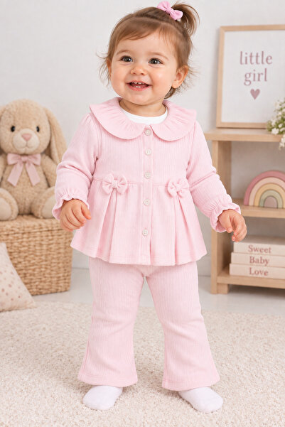 TİNY GOLDEN Baby Girl 3-Piece Set Cotton Ruffle Blouse Pants Bodysuit 100% Co...