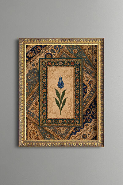 epiqart Blue Tulip Motif - Vintage Patterned Painting - Fine Model