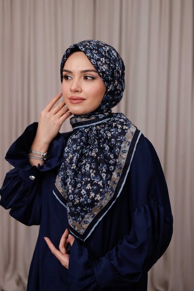 Flora Desen Soft Eşarp – Lacivert Mavi