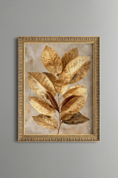 epiqart Gold Colored Leaves - Vintage Patterned Painting - Fine Model