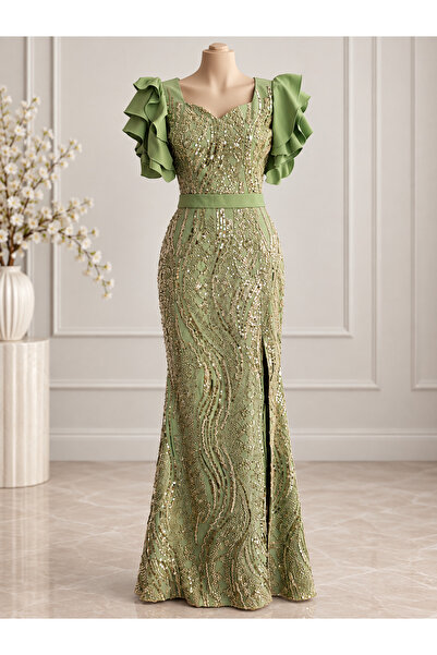 BOTOS VM Rochie de seară cu volane și dantelă de lux