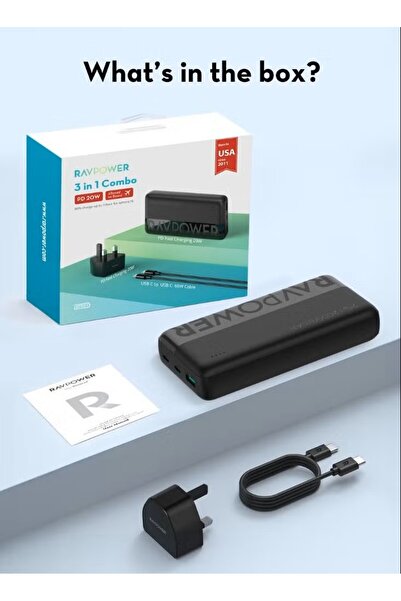 RavPower شاحن متنقل 20000 مللي أمبير مع شاحن جداري 20 واط وكابل USB-C بقوة 60...