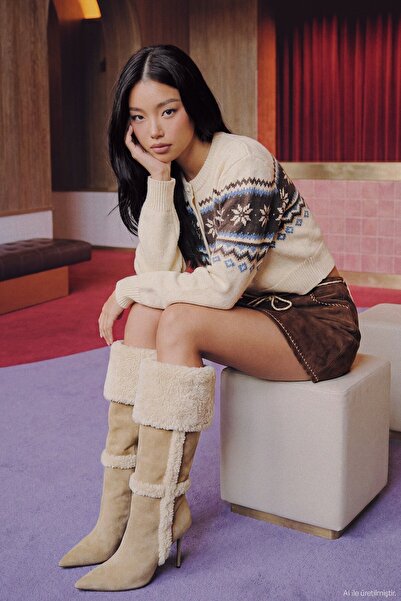 Quzu Crew Neck Button Detailed Knitted Cardigan