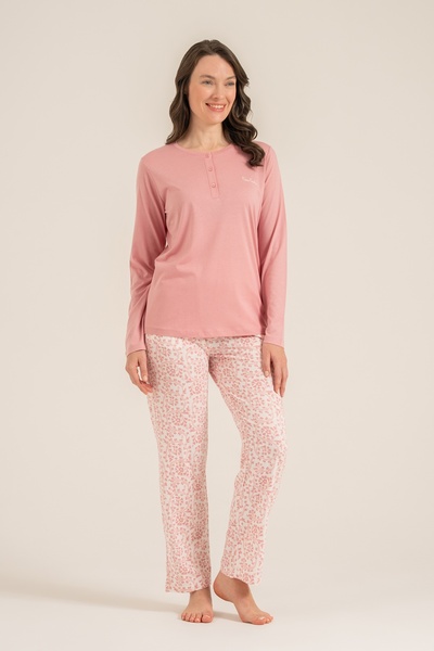 Pierre Cardin Cotton Modal Soft Textured Long Sleeve Women's Pajama Set Wide ...