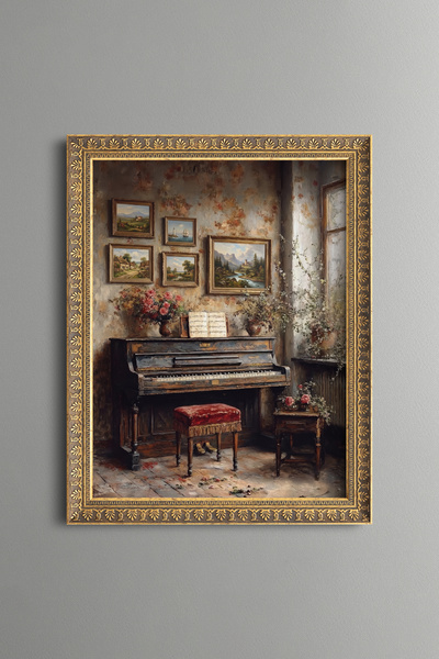 epiqart Nostalgic Piano Corner - Vintage Patterned Table - Slim Model