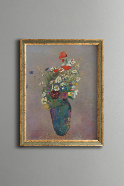 epiqart Poppies and Daisies in Blue Vase - Vintage Patterned Painting - Fine ...