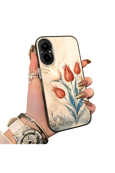 Hontinga Realme C67 Compatible Silicone Edge Hard Back Case Tulip Pattern Cou...