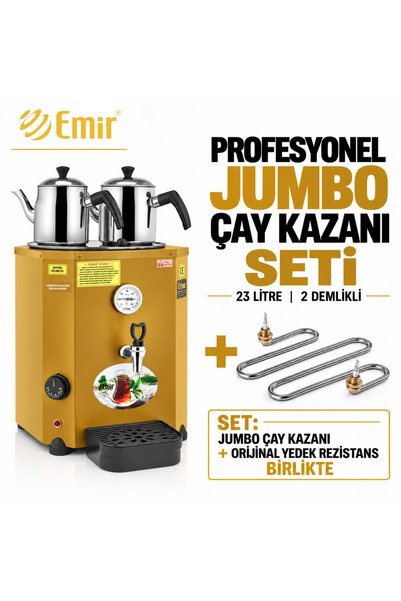 EMIR PROFESYONEL ÇAY KAZANI SETİ 23 LT 2 DEMLİKLİ + ORİJİNAL YEDEK REZİSTANS ...