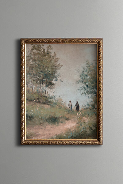 epiqart Two Women on a Country Road - Vintage Patterned Painting - Fine Model
