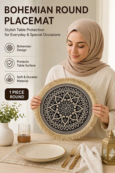 Generic قطعة واحدة من مفرش طاولة دائري من الجوت المنسوج مقاوم للحرارة وغير قا...