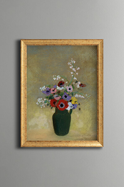 epiqart Mixed Flowers in a Large Green Vase - Vintage Patterned Painting - Fi...