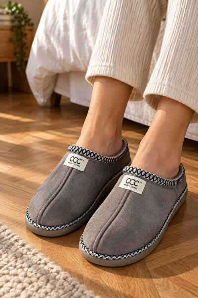 ZARICH Fuzz Gray Women's Suede-Look Indoor House Slippers with Non-Slip Soles...