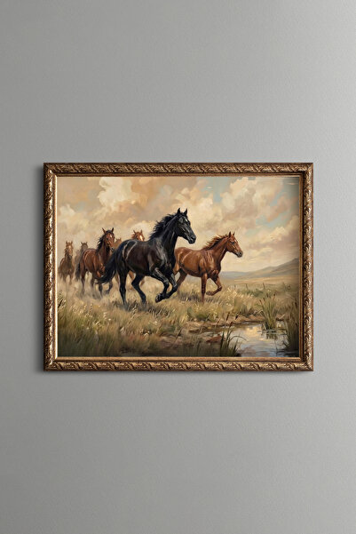 epiqart Horses Running on the Field - Vintage Patterned Painting - Fine Model