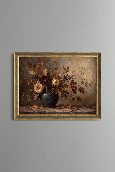 epiqart Autumn Leaves and Roses in a Vase - Vintage Patterned Painting - Fine...