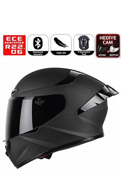 SKOLD MD-821 Full Face Motor Kaskı Matt Black