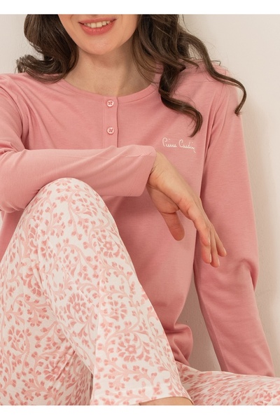 Pierre Cardin Cotton Modal Soft Textured Long Sleeve Women's Pajama Set Wide Size Option