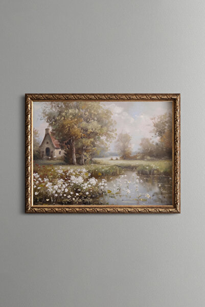 epiqart Country House by the River - Vintage Patterned Painting - Fine Model
